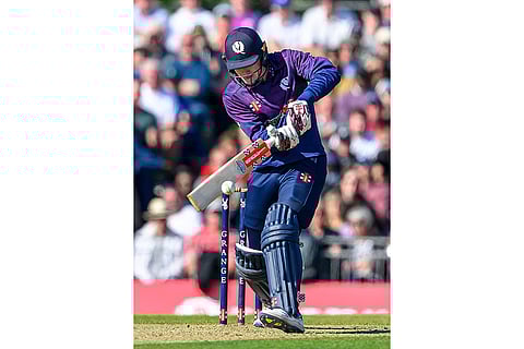 Scotland Vs Australia, 1st T20I: Jack Jarvis of Scotland plays a shot against Australia
